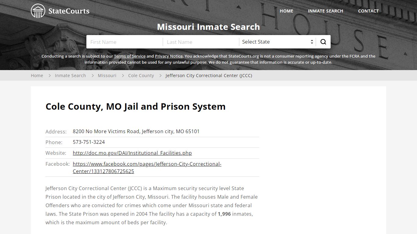 Jefferson City Correctional Center (JCCC) Inmate Records Search ...